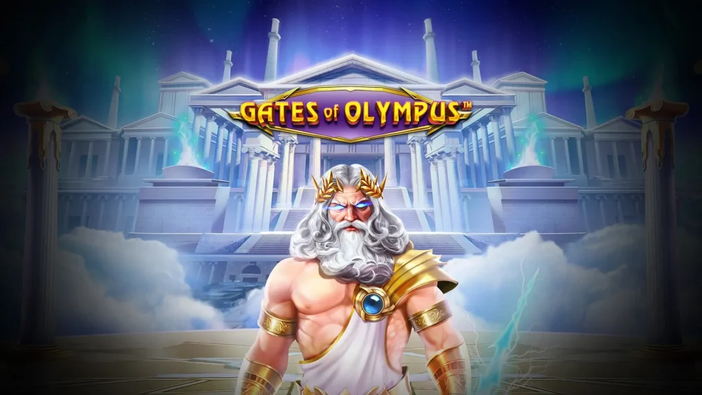 Zeus e atrás dele está o portal para o Olimpo
