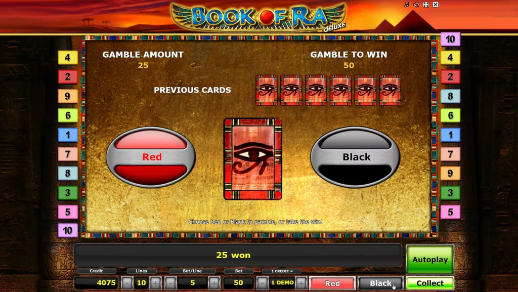 Book Of Ra Deluxe gamble play with red and black cards
