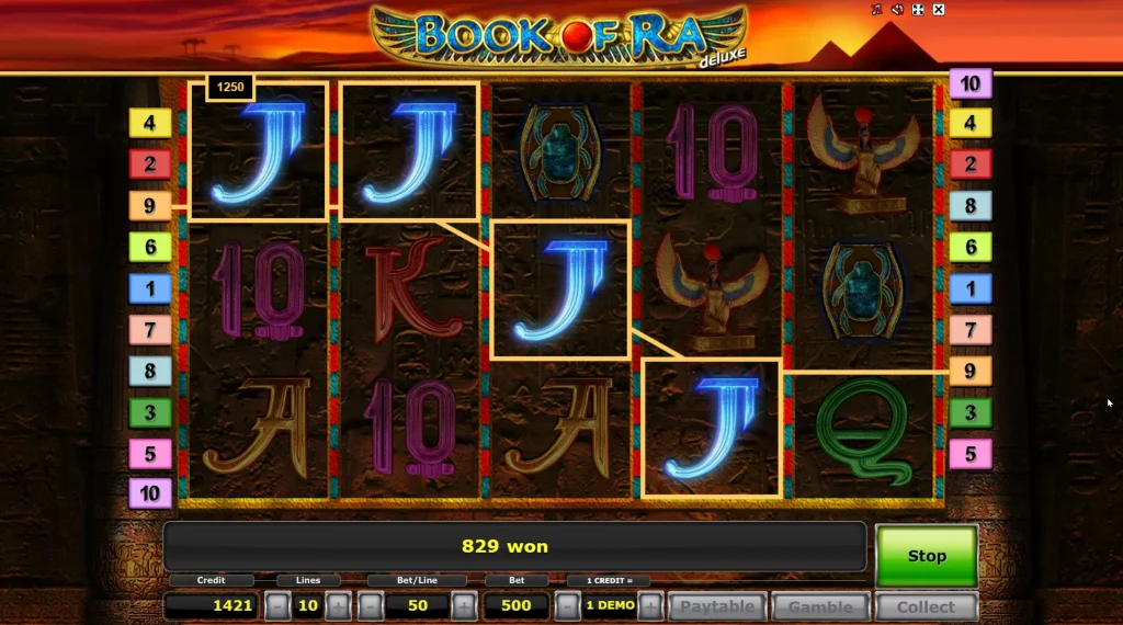 Book Of Ra Deluxe wining payline example with J symbol