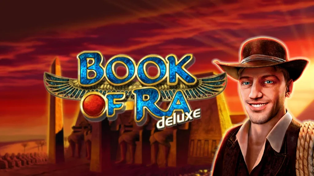 Book of Ra Deluxe banner big size with explorer and book logo
